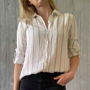 White and navy Blu striped button up blouse